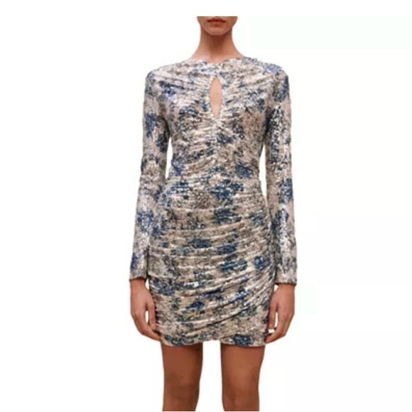 Maje Dresses & Skirts - Maje Elegant Blue and Cream Long Sleeve Dress